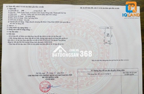 Bán gấp lô đất đẹp Xuân Canh - Đông Anh Hà Nội diện tích 60,5m2 giá chưa đến 6 tỷ